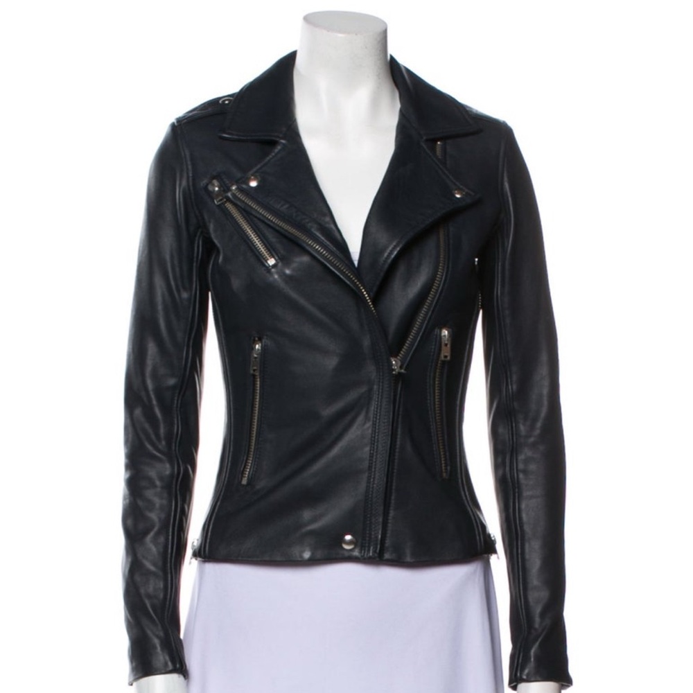 Iro Lamb Leather Biker Jacket Dark Blue